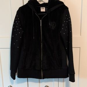 Harley Davidson Black Hoodie Jacket with Rhinestone Accents